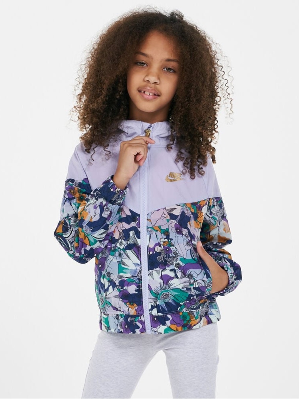 Nike Girls' Lavender Floral Hooded Windbreaker Jacket Size 3T